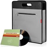 AKOZLIN Vinyl Record Travel Carrying Bag,LP Records Durable Vinyl Albums Case For Most 7" 10" 12" LP Grey