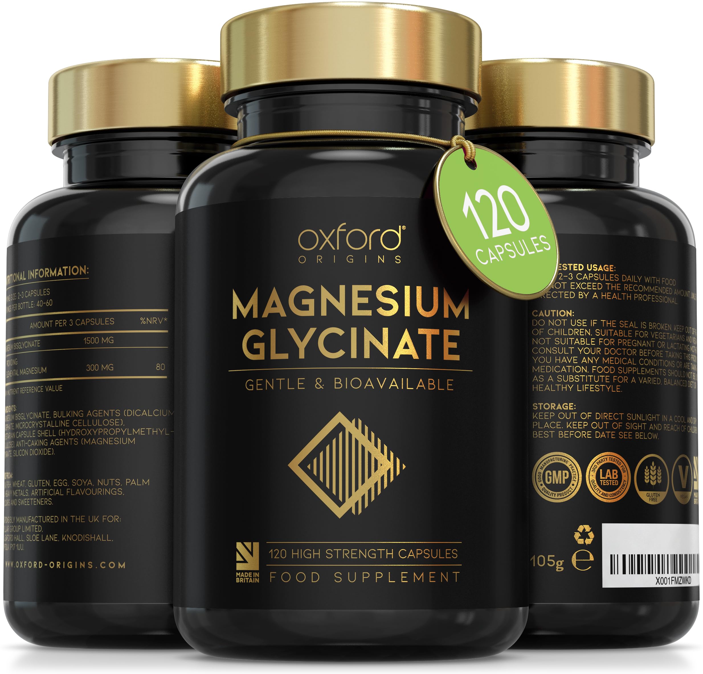 Advanced Magnesium Glycinate Capsules | Made in the UK | High Absorption Magnesium Supplements for Sleep, Mood, Muscle Cramps, Nervous System, and More | 1500mg Chelated Mag Biglycinate | 120 Capsules