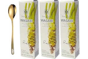 Real Wasabi Paste, 152 Oz, with Moofin Golden SS Spoon, Pure ese Wasabi, No Artificial ColorsFlavors, Vegan, Enhances Sushi Seafood Meat, Wasabi Paste in Tube, Pack of 3