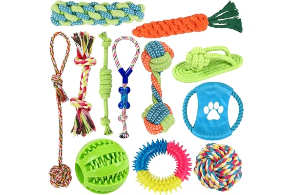 Jasonwell Dog Toys for Puppy Teething -12Pack Dog Chew Toys Puppy Ball Interactive Pet Dog Toothbrush Dog Toys with Rope Toys