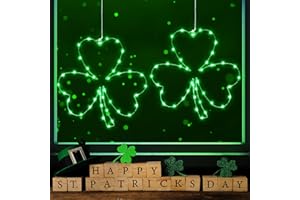 Lomotech Shamrocks Window Lights with Suction Cup, Battery Operated 12 Inch Lucky Clover Light with Timer Function for St Patrick's Day Decorations(2 Pack)