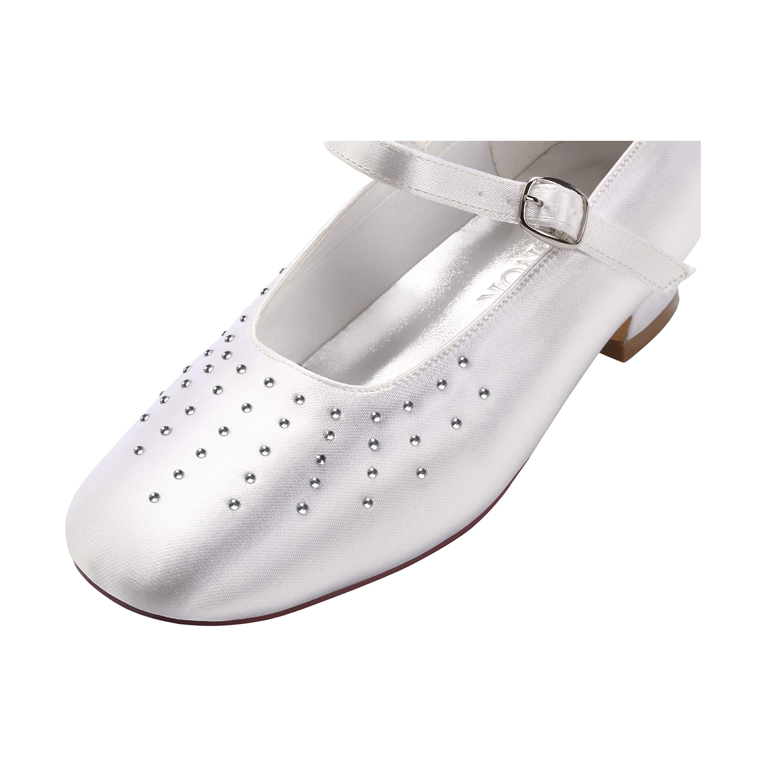 ERIJUNOR White Communion Shoes Comfortable Flower Girls Children Shoes Dyeable Satin
