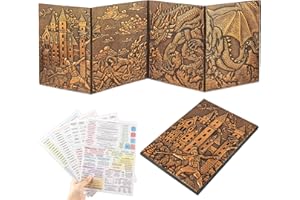 LongLongJin DND DM Screens 5e-Embossed Dungeons and Dragons Screen Foldable Design, Four-Panel with Pockets Dungeon Master Sc