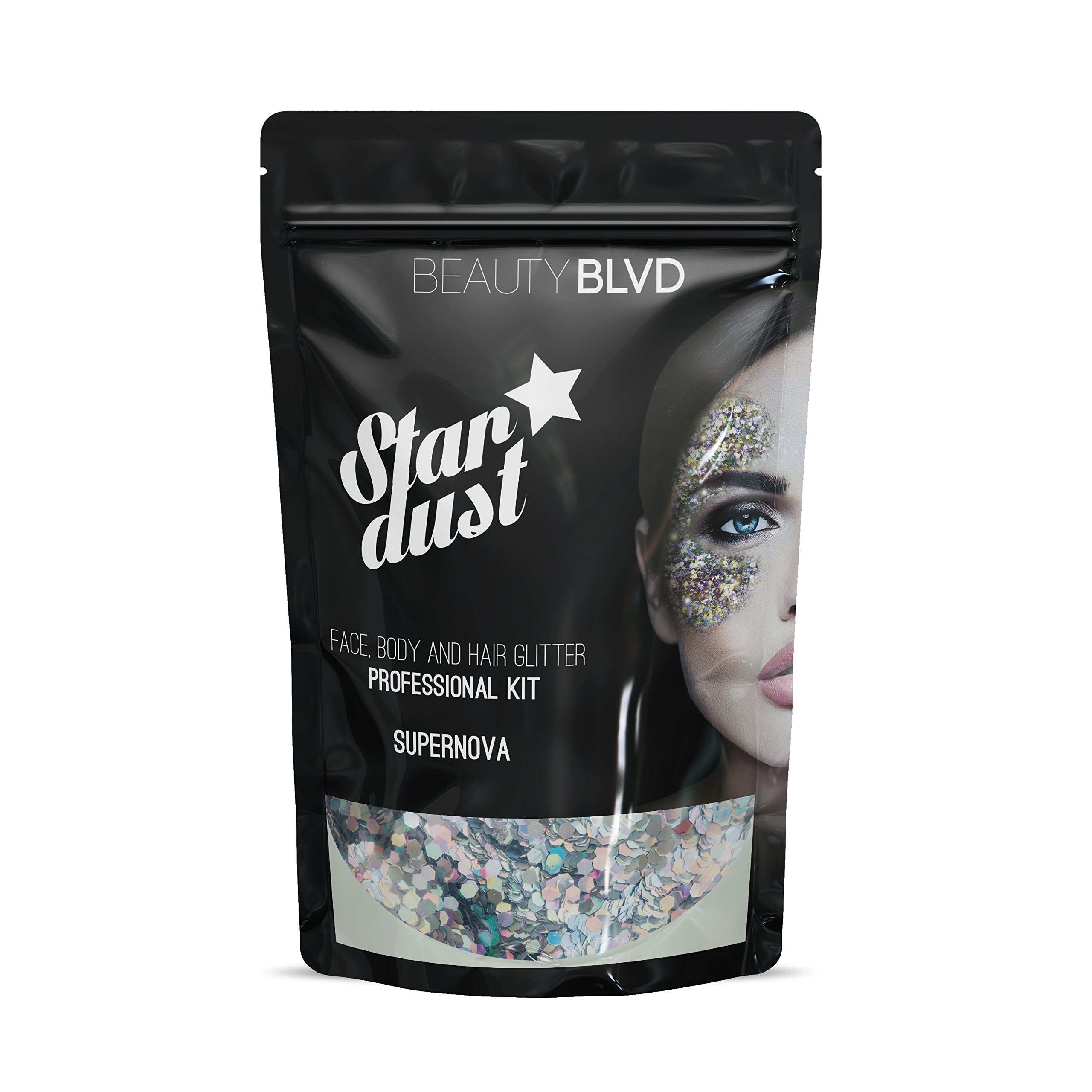 BEAUTYBLVD Stardust, Cruelty Free Face, Body and Hair Glitter, Professional Kit - Supernova