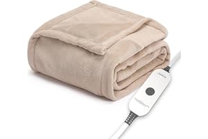 Sunbeam Electric Throw Royal Luxe Microplush Heated Blanket, 4 Heat Settings, 4-Hour Auto Shut-Off, Fast Heating, Warm and Cozy, Peyote Color, 50" x 60"