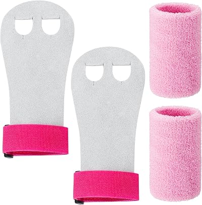 XINRUI 4 Pcs Gymnastics Grips Wristbands Kids Girls Pink Sweatbands Set