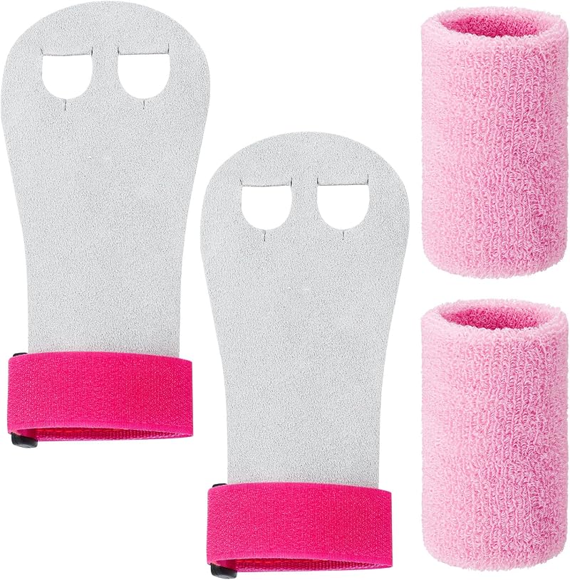 XINRUI 4 Pcs Gymnastics Grips Wristbands Kids Girls Pink Sweatbands Set