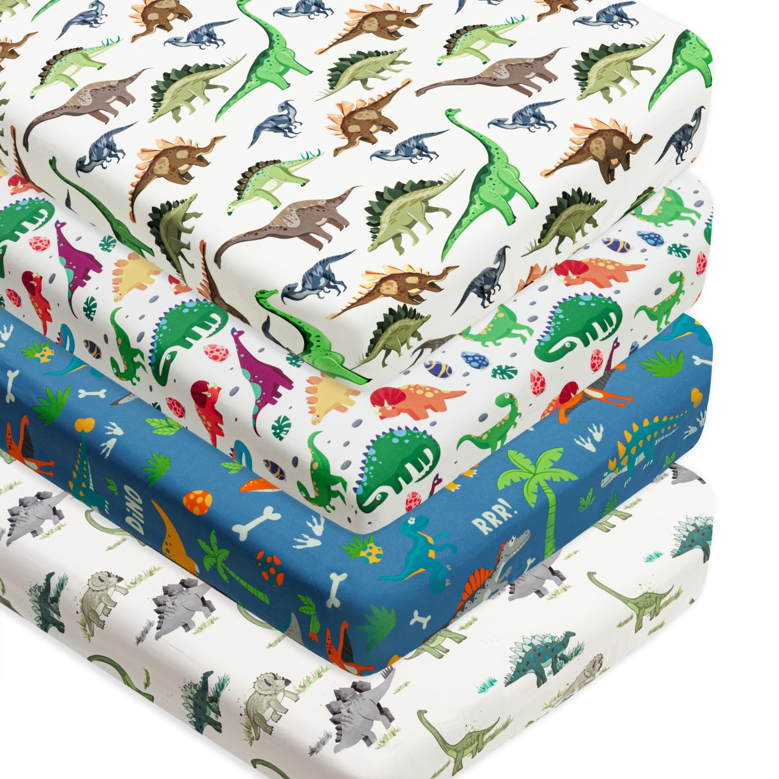 Photo 1 of 1 Pack Baby Boy Crib Sheets Set Soft Fitted Baby Boy Mattress Covers Construction Truck or Dinosaur Theme Breathable Toddler Sheets for Infant Boys (Dinosaur, Crib Sheets)