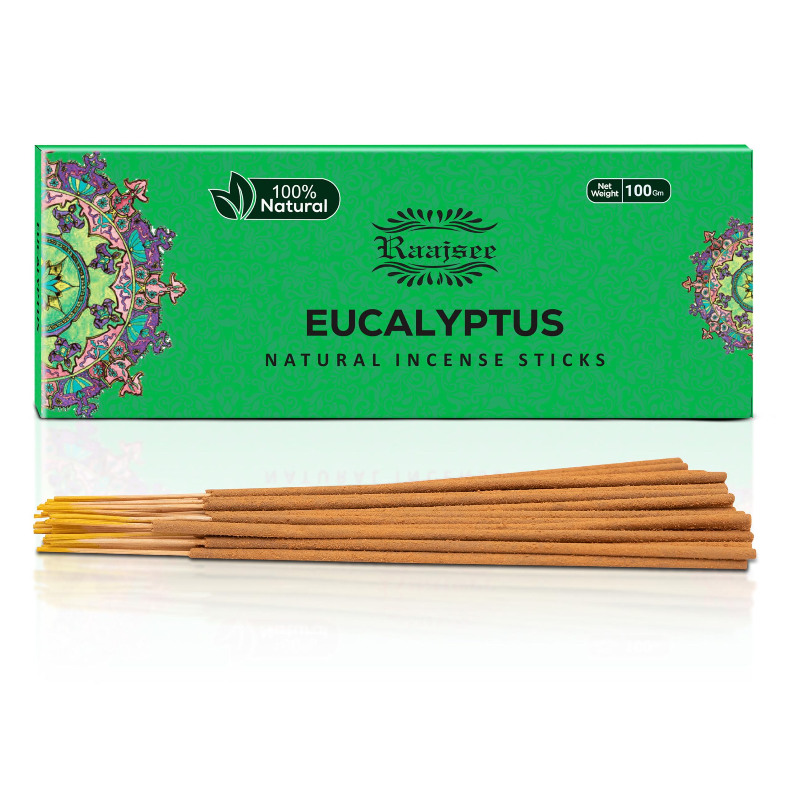 raajsee Incense Sticks Eucalyptus 100 gm Pack-100% Pure Organic Natural Hand Rolled Free from Chemicals-Perfect for Church, Aromatherapy,Relaxation,Meditation
