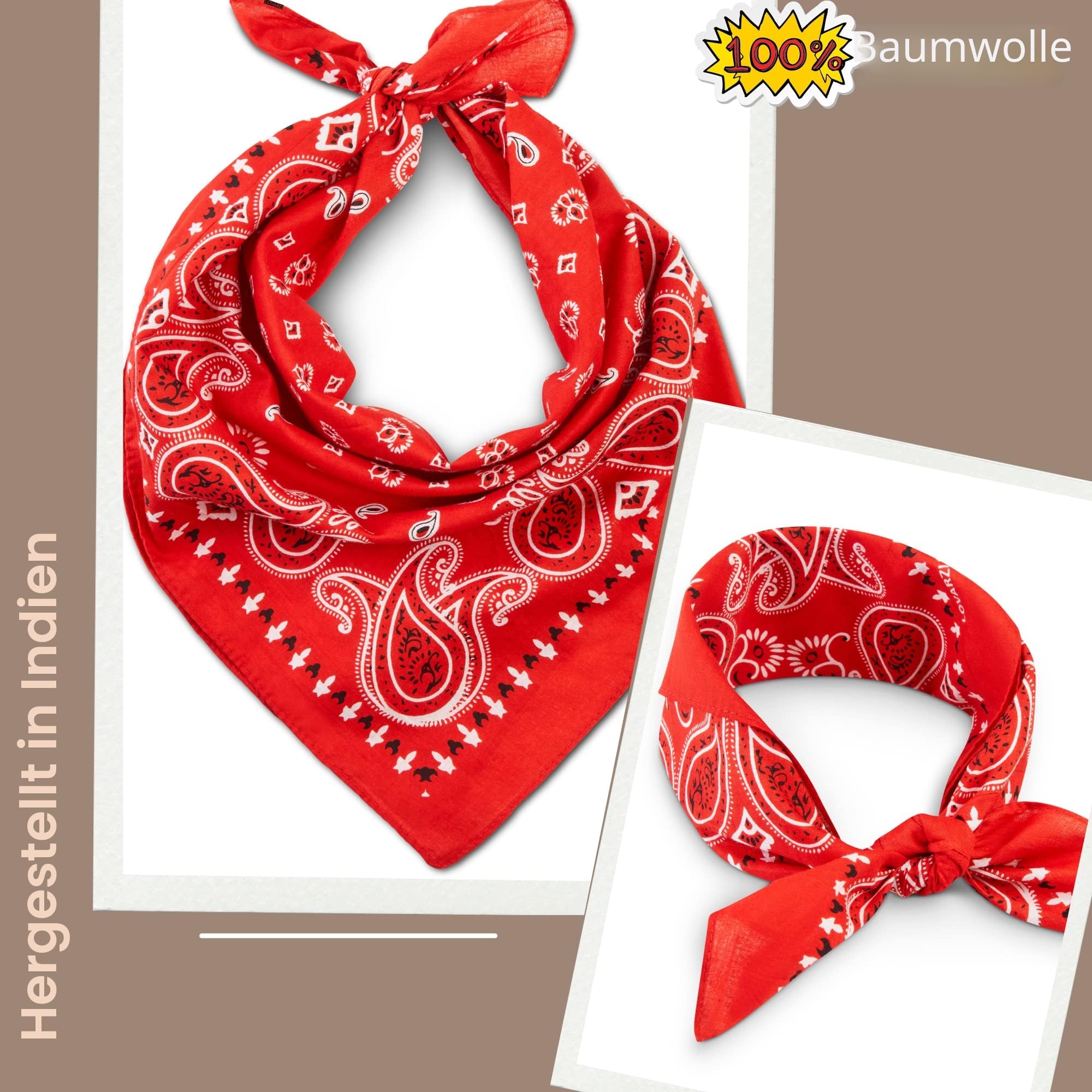 Bandana Rot für Damen & Herren - Baumwolle Kopftücher - Sommer & Winter 3