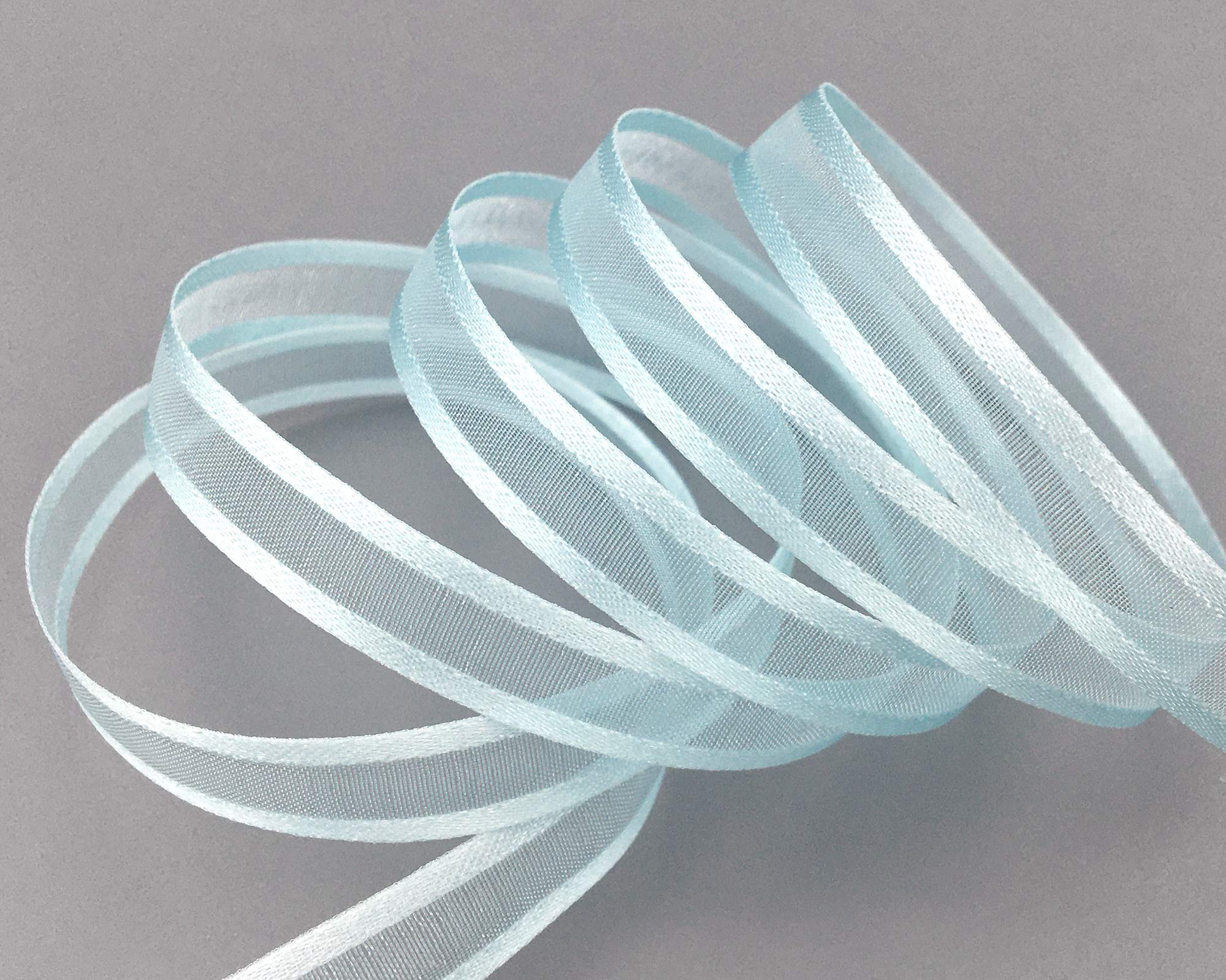 finemark 50 m x 10 mm Chiffon Ribbon with Satin Edge Light Blue (71) Chiffon Decorative Ribbon Gift Ribbon Semi-Transparent Shiny Without Wire Organza