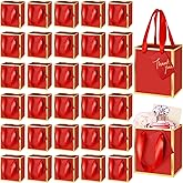 Yeaqee 50 Pcs Mini Metallic Paper Gift Bags with Handles 4x2.75x4.5'' Tiny Small Gift Bags with Thank You Tag for Wedding Graduation Birthday Party Return Gifts Jewelry Business (Red,Gold)