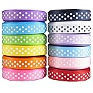 Hipgirl 60 Yards 3/8" Grosgrain Fabric Ribbon Set For Gift Package Wrapping, Hair Bow Clips & Accessories Making, Crafting, Sewing, Wedding Decor, Boy Girl Baby Shower-(12x5yd Swiss Polka Dot)