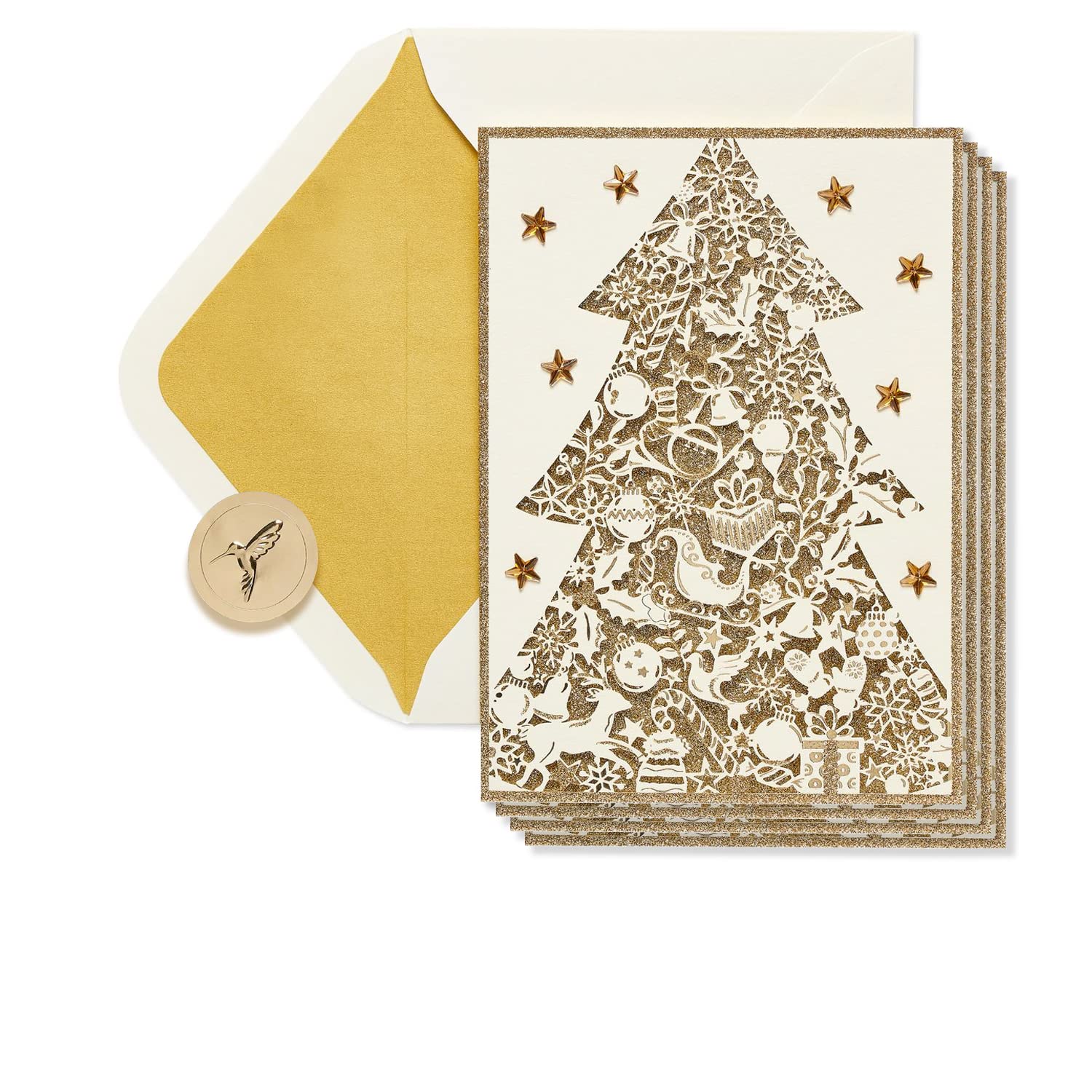 Papyrus Boxed Christmas Cards with Envelopes, Joyful Christmas and Wonderful New Year, Gold Christmas Tree (8-Count) — image 1