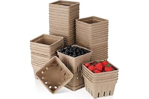 Fuutreo 100 Pcs Natural Pulp Fiber Berry Basket 1 Pint, 4.3 x 4.3 x 3 Inch, Adequate Quantity, Good Ventilation Performance, Safe and Reliable, Capacity and Size, Applicable Occasions