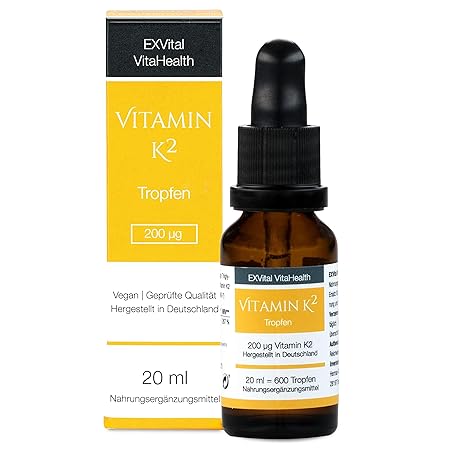 Vitamin K2 MK7 all-trans-Vitamin (Menaquinon) Tropfen 20ml von EXVital (200 µg pro Portion), 600 Tropfen in dosierbarer Pipet