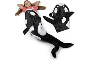 COZYSNUGZ Cozy Whale Blanket for Kids Pocket Style Kids Tail Blanket Made of Extra-Soft & Durable Fabric | Orca Design | Warm & Comfortable, Sleep Sacks for Movie Night, Sleepovers, Camping