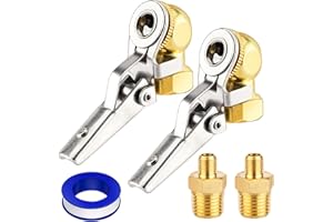 2-Pack 1/4'' Female NPT Air Chuck with Clip, Locking Closed Ball Tire Chuck with Inflator Adapter 1/4 NPT (m) to Schrader Val