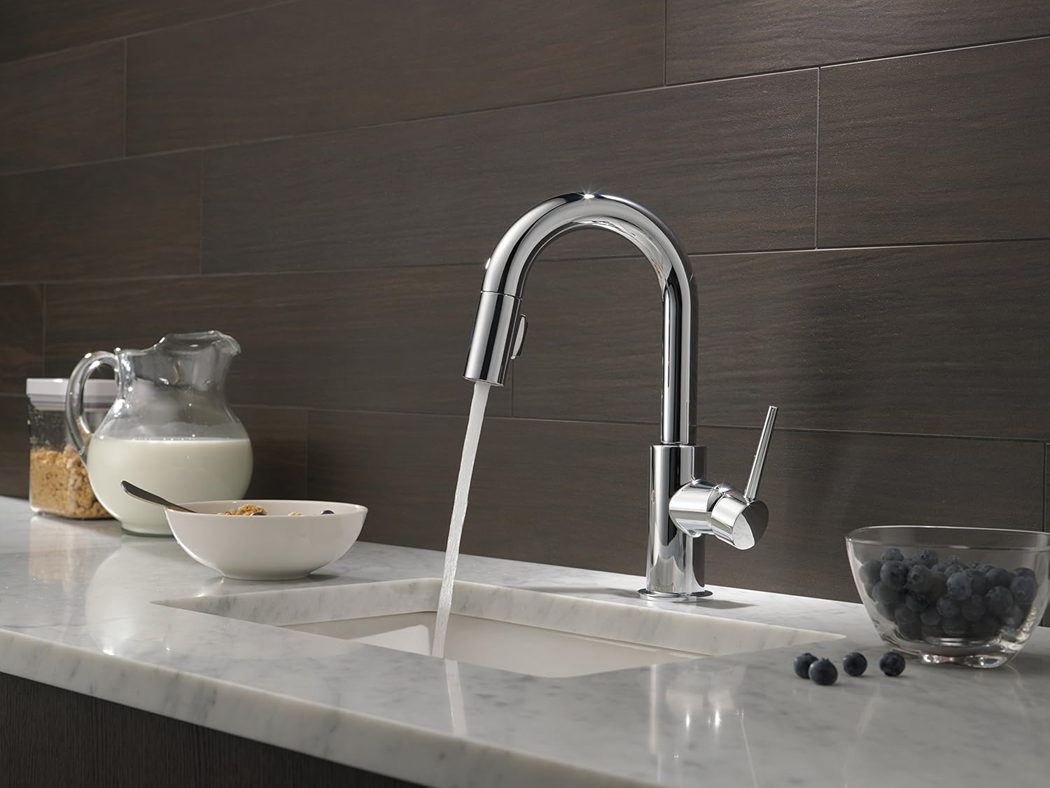 Delta Faucet Trinsic Single-Handle Bar-Prep Kitchen Sink Faucet with Pull Down Sprayer and Magnetic Docking Spray Head, Chrome 9959-DST - Touch On Kitchen Sink Faucets - 