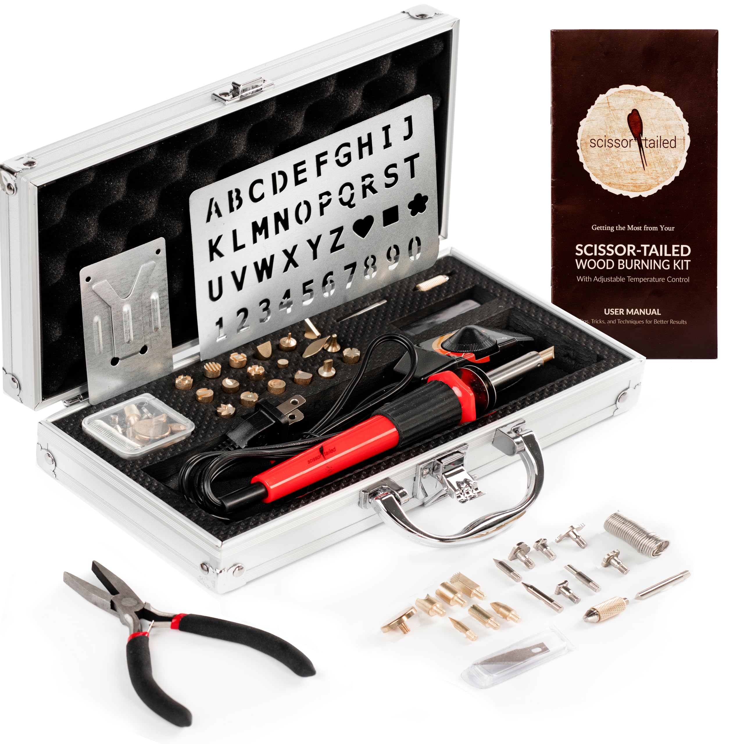 Photo 1 of Premium Wood Burning Kit 42PCS | Complete Gift For An Effortlessly Mastering The Art Of Pyrography: 36Tips, Wood Burner Pen with Adjustable Temperature, Metal Stencil, Pliers - All In A Deluxe Case