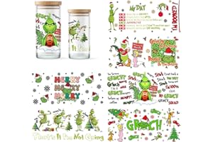 ASABITE Christmas UV DTF Cup Wraps for 16 oz, 6 Sheet Green Christmas Rub on Transfers for Crafting, Cute UV DTF Decals, Winter UV DTF Transfer Waterproof Sticker for Glass Cups Furniture Craft DIY Crafts