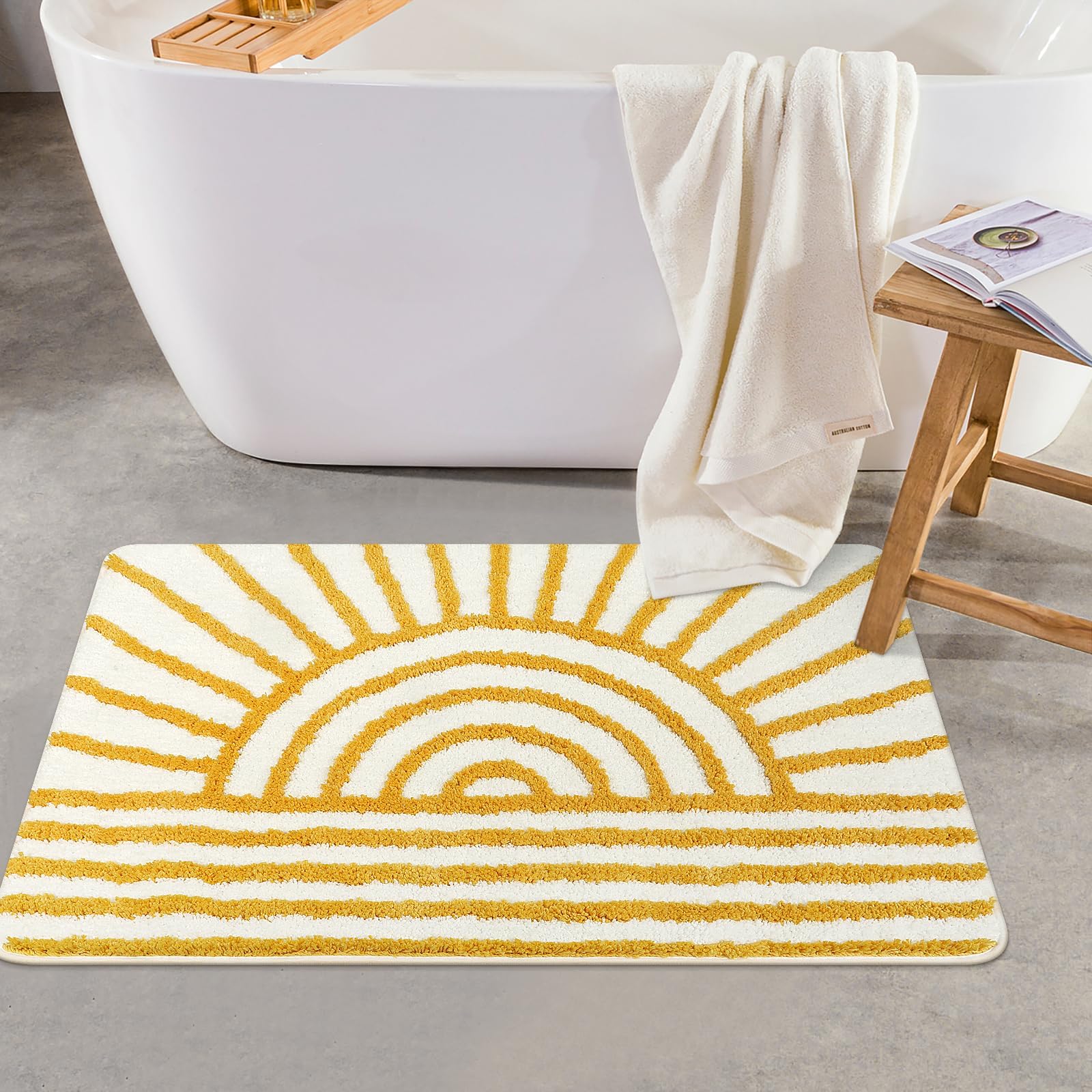 Photo 1 of Uphome Bathroom Mats, Yellow Sunrise Bath Mats for Bathroom Non Slip, Water Absorbent Bath Rugs for Bathroom, Modern Minimalism Aesthetic Machine Washable Shower Rugs for Tub Sink Shower, 24x35 inch