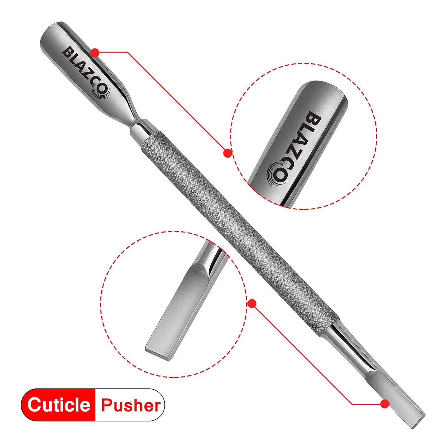 Blazco Cuticle Pusher and Spoon- Professional Grade Stainless Steel Cuticle Remover - Durable Manicure and Pedicure Tool For Finger and Toe Nails Perfect Nail Pusher Cuticle Cleaner: Beauty
