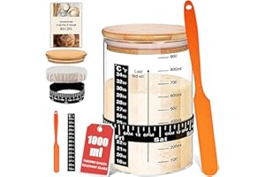 SoLuna. Sourdough Bread Starter Jar Kit 33oz/1000ml [Premium Borosilicate Glass] - Large Sourdough Starter Jar with Date Band