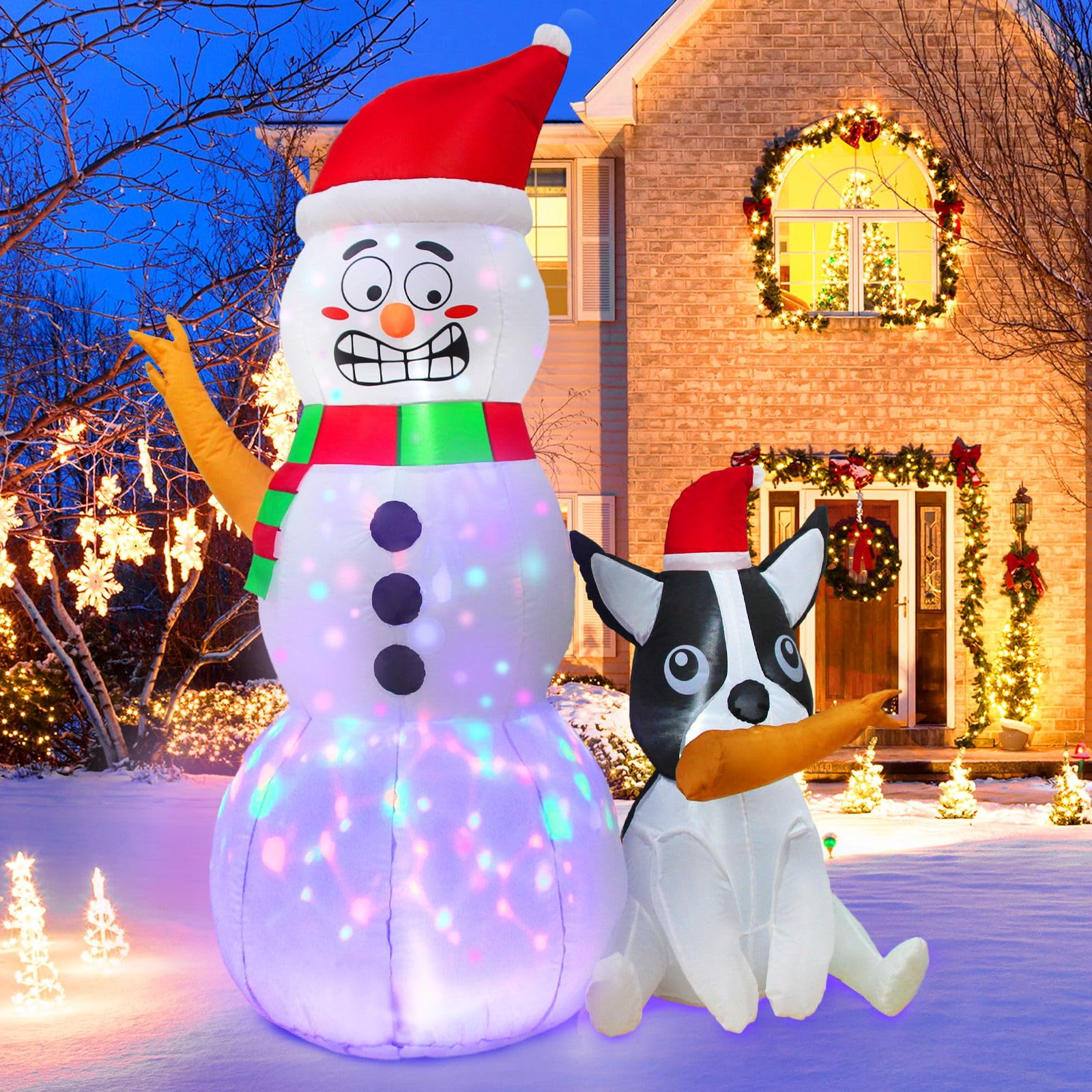 AerWo 6ft Christmas Inflatables Outdoor Decorations, Funny Inflatable Snowman with Dog Christmas Blow Up Yard Decorations with Rotating LED Lights for Xmas Yard Garden Decor Indoor Outdoor