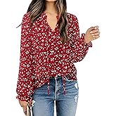 Gaharu Womens Business Casual Blouses Ruffle V Neck Work Dressy Shirts Long Sleeve Chifffon Tunic Tops