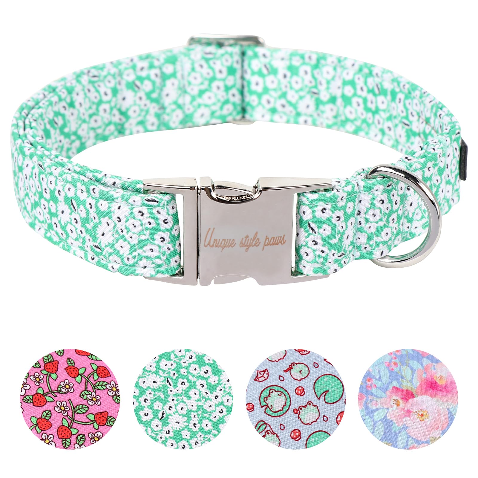 Unique style paws Summer Dog Collar Puppy Collars Harnesses & Leads For Dogs Uk Soft Adjustable Green White Flowers Comfortable Collars Pet Gift For Small Medium Large Dogs XL — image 1