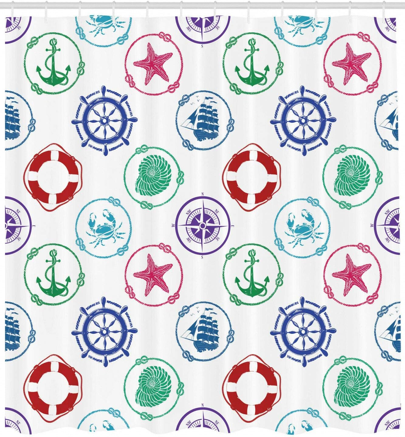不适用 Nautischer Duschvorhang Rad Kompass Ankerdruck für Badezimmer