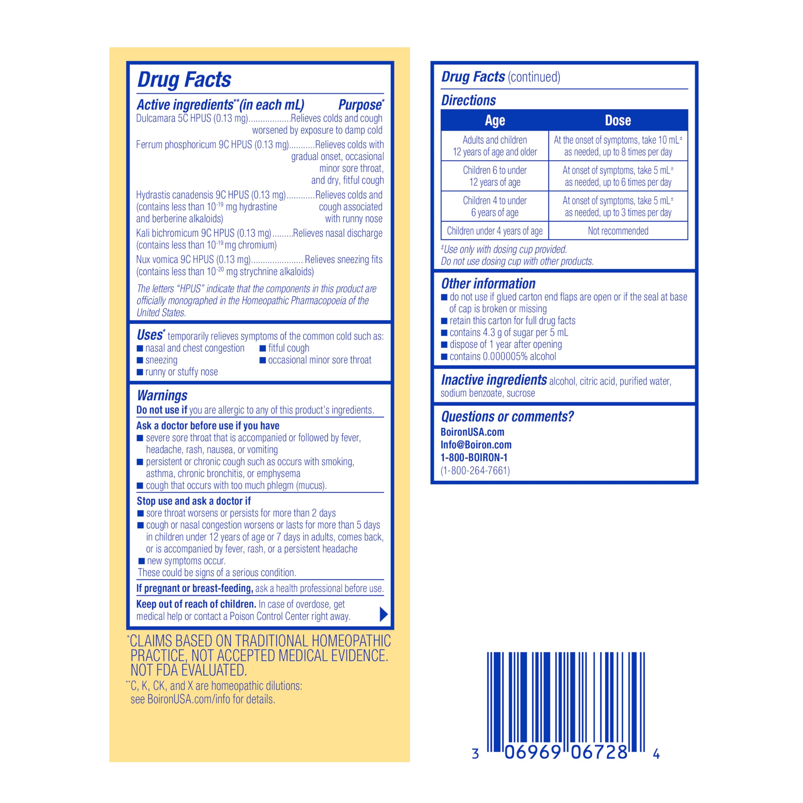 Boiron Chestal Adult Cold and Cough Syrup for Nasal and Chest Congestion, Runny Nose, and Sore Throat Relief - 6.7 Fl oz