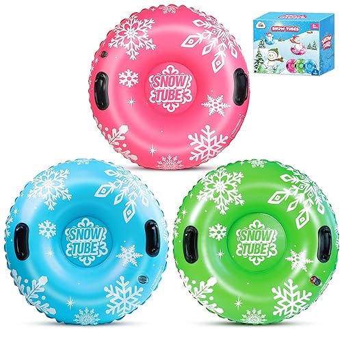 ZMLM Inflatable Snow Tube for Kids - Heavy Duty Sledding Tube for Toddler and Adult Thickened Family Outdoor Winter Sport Toys Activities Supplies Gift 3 Pack
