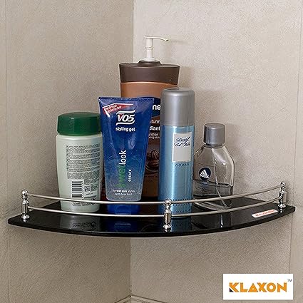 Klaxon Glass Bathroom Corner Glass Shelf (Black)