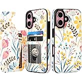 HAOPINSH for iPhone 16 Wallet Case with Card Holder, Floral Flower Pattern Back Flip Folio PU Leather Kickstand Card Slots Case for Women Girls, Double Magnetic Clasp Shockproof Cover 6.1"