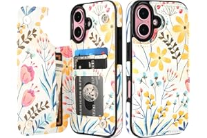 HAOPINSH for iPhone 16 Wallet Case with Card Holder, Floral Flower Pattern Back Flip Folio PU Leather Kickstand Card Slots Case for Women Girls, Double Magnetic Clasp Shockproof Cover 6.1"