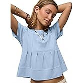 LOMON Spring Peplum Tops for Women Babydoll Pleated Short Sleeve Crop Swing Shirts Blouses Trendy Casual Clothing 2026