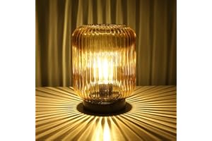 LUSHARBOR Battery Operated Lamp, Cordless Table Lamps for Home Decor, Battery Powered Nightlight with LED Bulb, Decorative Glass Beside Lamp for Bedroom Living Room-Gold