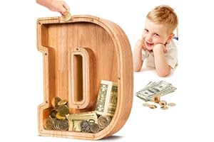 SummiDate Wooden Letter Piggy Bank| Piggy Bank for Boys Girls Toddler| Alphabet D Money Bank| Coin Bank Birthday Gift for Kids|2024 Graduation Money Box (D)