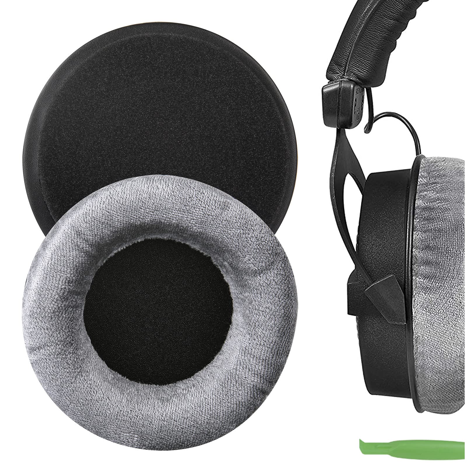 Geekria Comfort Velour Replacement Ear Pads for Beyerdynamic DT 440/770/ 790/797/ 860/880/ 990/ 990PROX, T 5P/ 70/90, HS 200/400/ 800 Headphones, Ear Cushions with Video Guide (Grey)