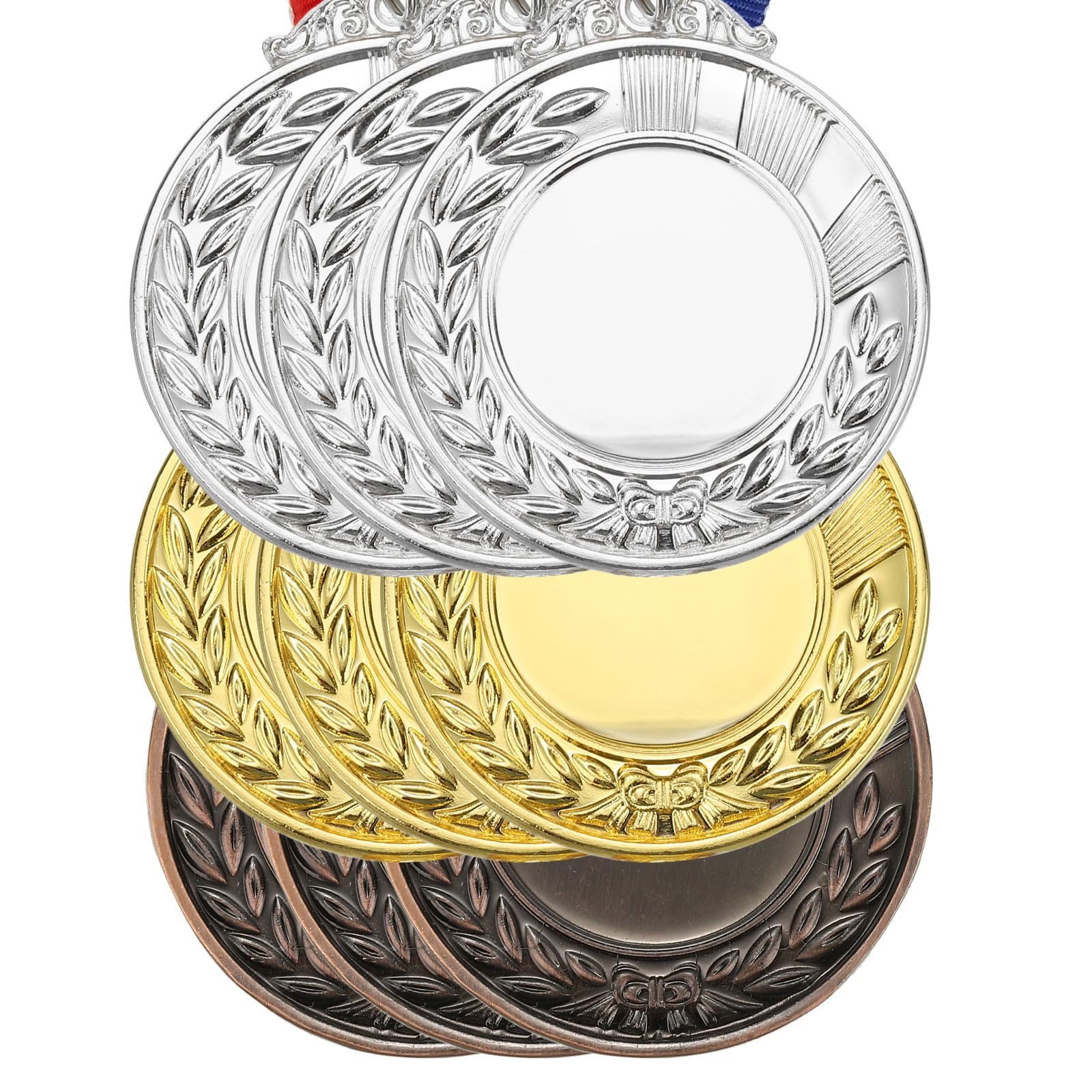PATIKIL Blank Award Medals, 9 Pack Gold Silver Bronze Award Medals with Neck Ribbon, Make Your Medals Kit, Winner Medals Prize for Sports Games Competitions