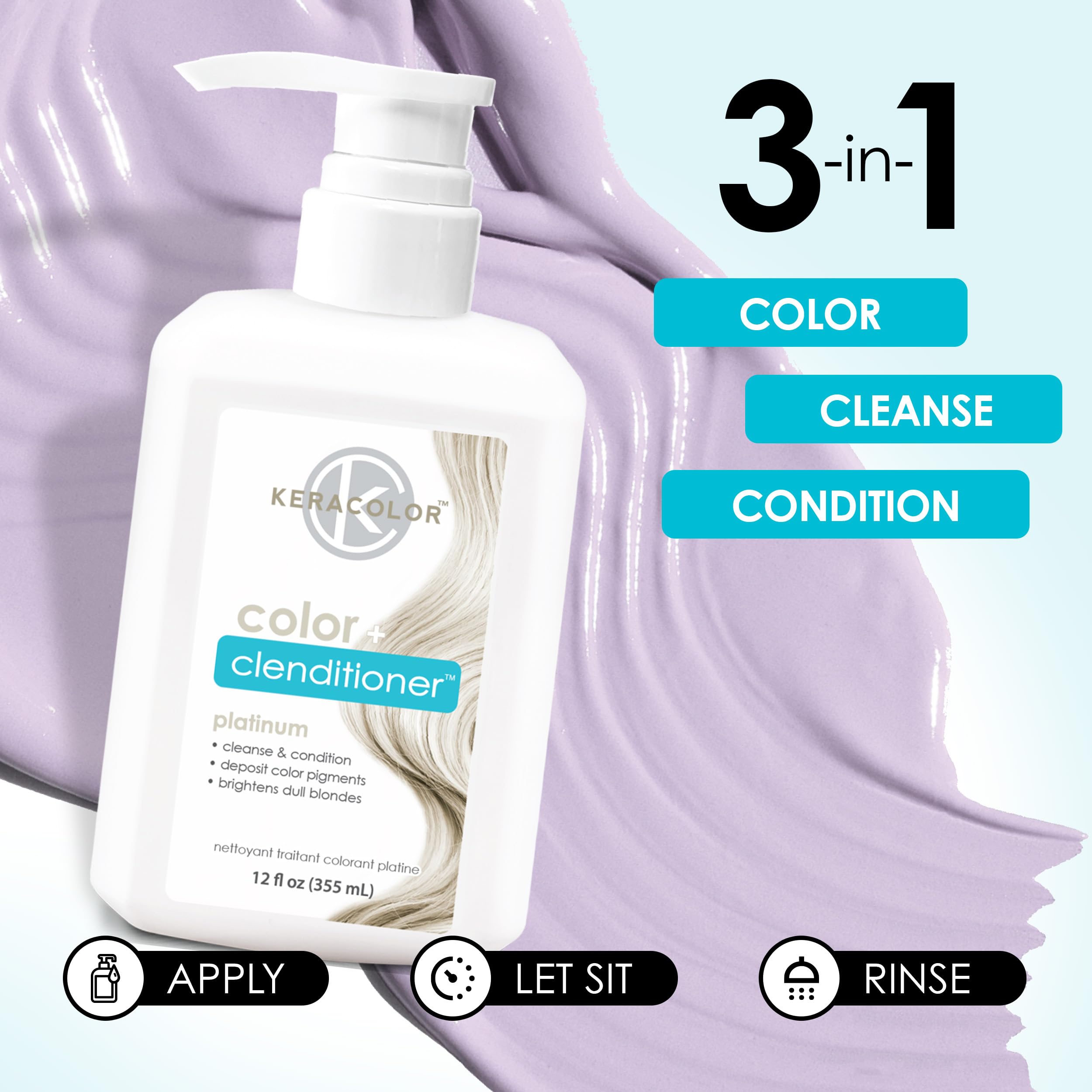 Keracolor Color + Clenditioner 3-in-1 Color-Depositing Conditioner, Gently Cleanses & Conditions, Semi-Permanent Hair Color, 23 Shades, 12 Fl Oz