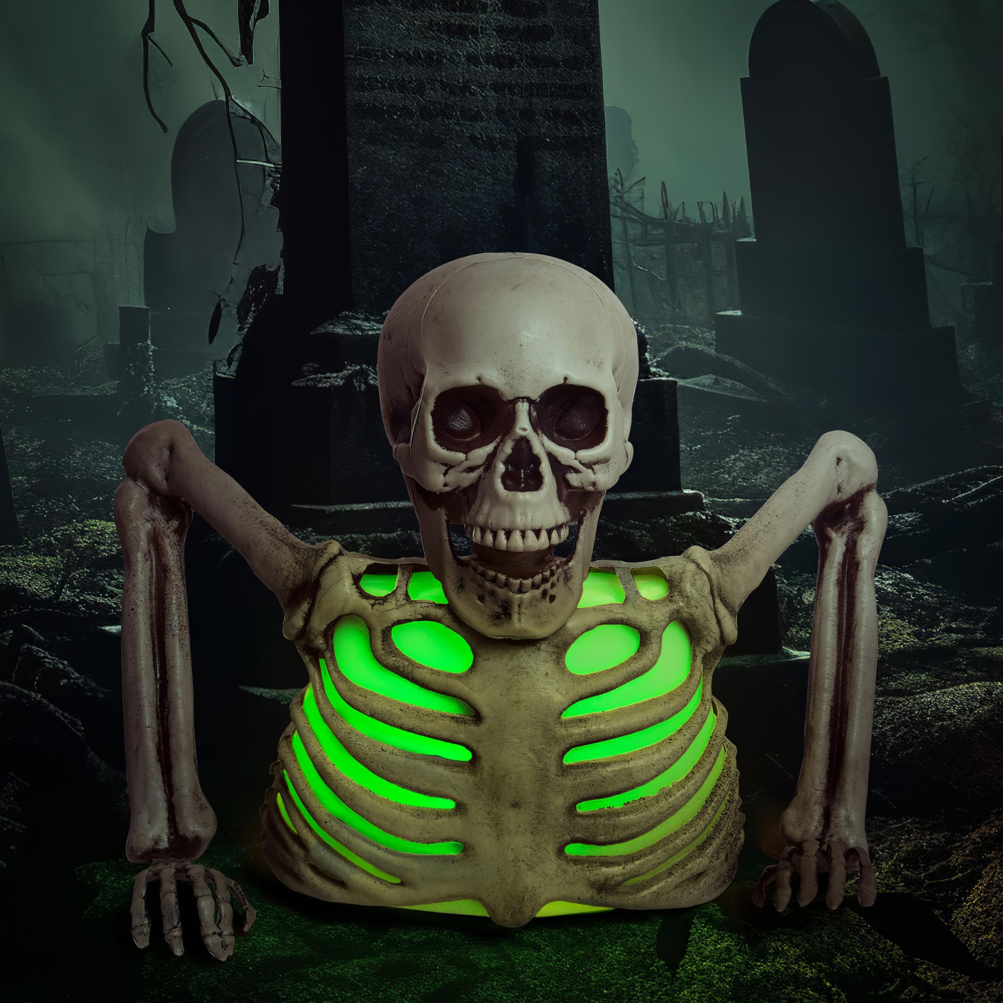 Photo 1 of Presence Halloween Skeleton Decorations with Different Light Colors, Skull Lamp for Halloween Decor, Groundbreaker Skull Stakes Lights Scary Indoor Outdoor Lighted Holiday Party Yard Home Decor