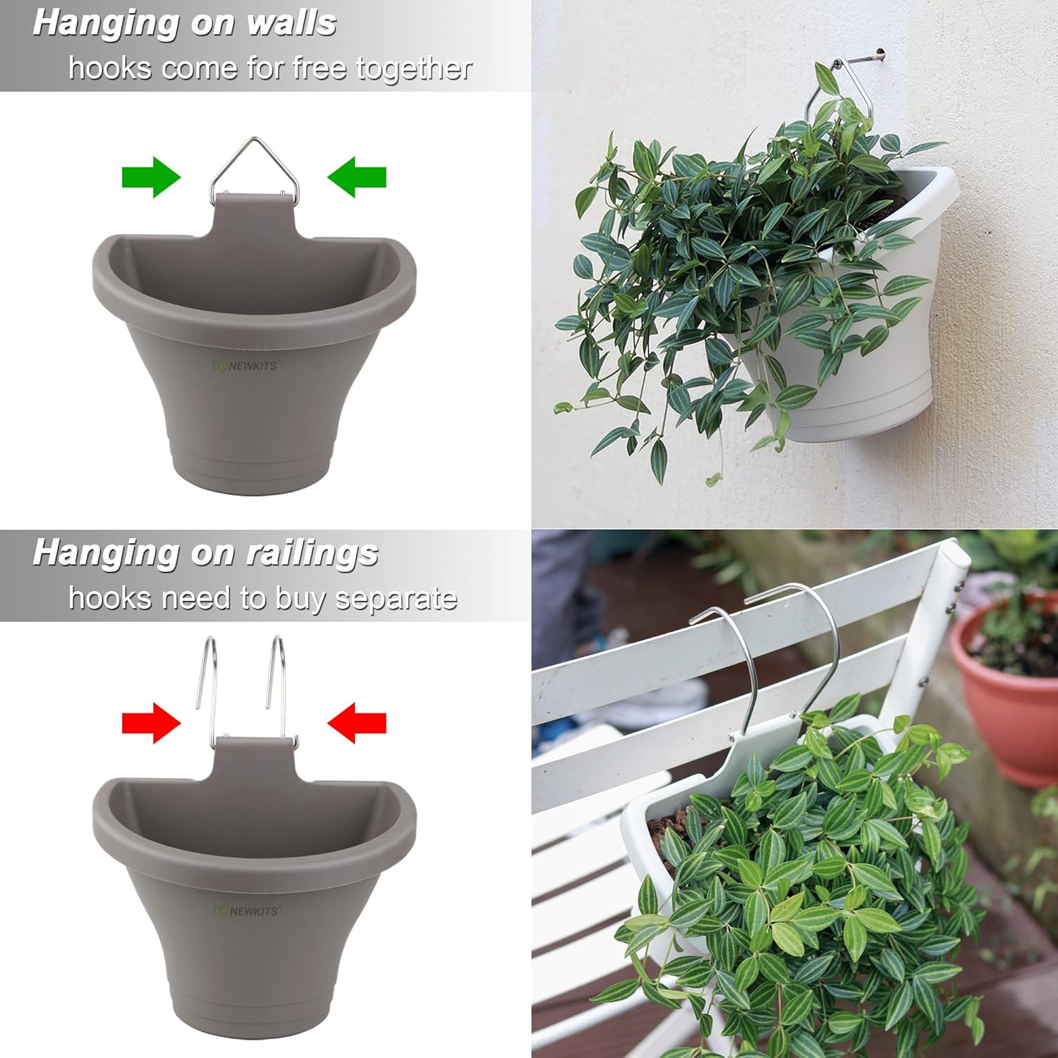 Hanging Vertical Planter, NEWKITS 3 Pcs Modular Hanging Planters Free Combination Wall Planter for Yard Garden Outdoor and Indoor Hanging Decorations - Grey: Kitchen & Dining