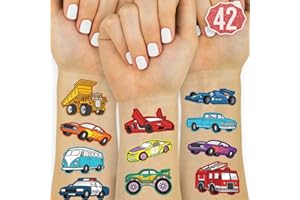 xo, Fetti Cars and Trucks Temporary Tattoos for Kids - 42 Foil style | Birthday Party Supplies, Race Car Party Favors + Construction Decor
