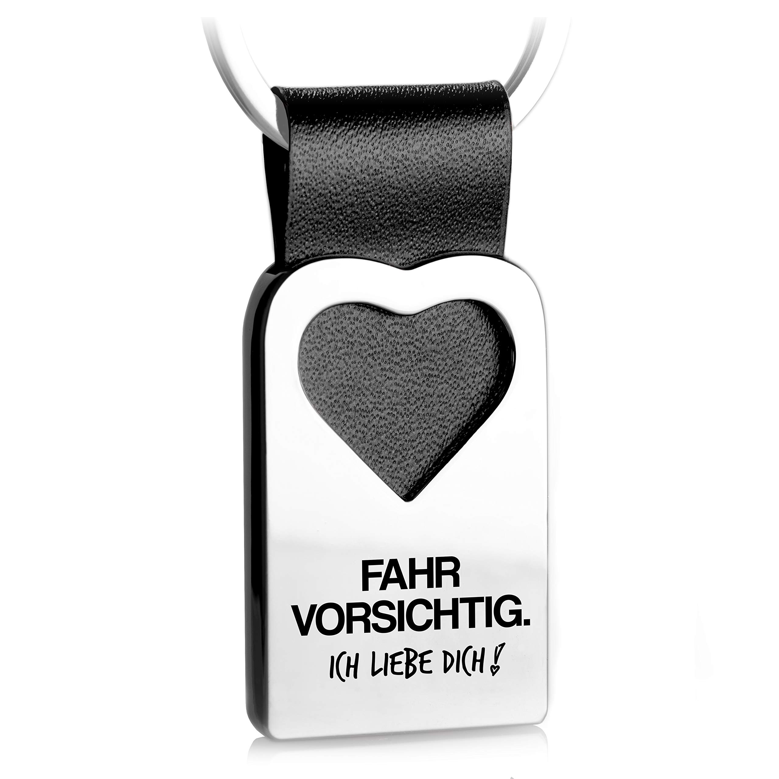 FABACH Heart Key Ring with Engraving Made of Leather - Car Lucky Charm Pendant for Your Favourite Person - Drive Carefully I Love You, black (Black) - FABACH_Herzanhänger_ILD_Fahrvorsichtig