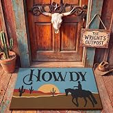Jenaai Howdy Western Welcome Door Mat, 16 X 29 Inch Coir Non Slip Doormat | Cowboy Sunset Design, Outdoor Rug for Patio Porch Entryway, Natural Coir Fiber, Western Ranch Themed Front Door Decor
