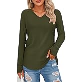YUCOLEN Womens Tunic Tops for Leggings Loose Fit Long Sleeve Shirts with Thumb Holes Cotton V-Neck T-Shirts