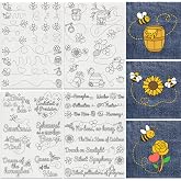 DOODLREAM 42Pcs Bee Tracks Water Soluble Hand Sewing Stabilizers, 8.3"x11.7" Bee Hive Word Embroidery Pattern Stabilizer, 4 Sheets Inect Stick and Stitch Embroidery Paper Sticker